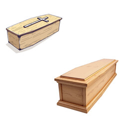 Vsai two wooden coffins representing death and burial