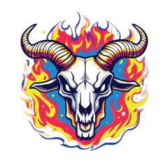 Vsai burning goat skull with big horns on fire background