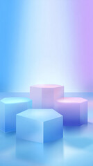 Obraz premium Abstract geometric shapes in soft gradient colors create a modern and minimalist visual background with smooth color blends and three-dimensional forms.
