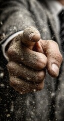 Obraz premium Close-up of a hand covered in dirt, pointing directly forward