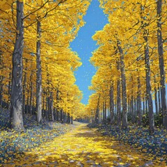 Fototapeta premium Golden autumnal path through forest