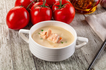 Salmon white soup with salmon