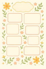 Obraz premium Pastel Floral Frame Memo Template – Cute Decorative Stationery for Notes and Journaling
