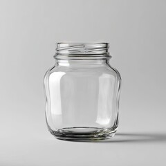 Empty clear glass jar on a light gray background