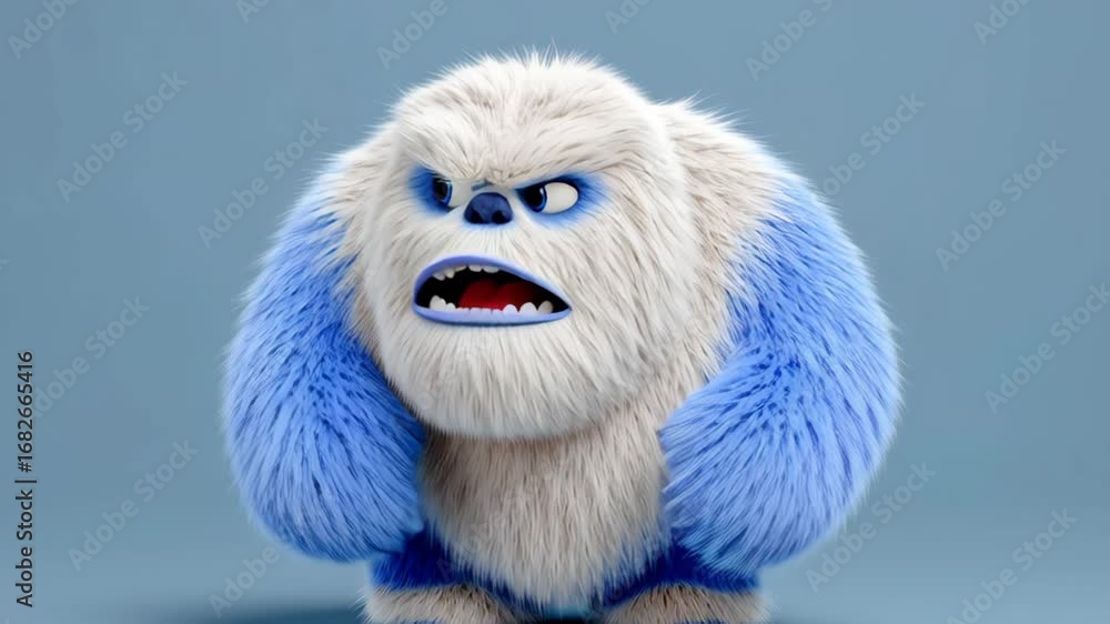 Aufkleber animated blue and white furry creature with an expressive face, transitioning through a series of em