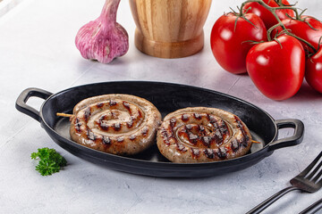 Grilled beef round circle sausages