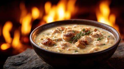 Hearty Chicken Soup by Campfire, Warm Comfort Meal