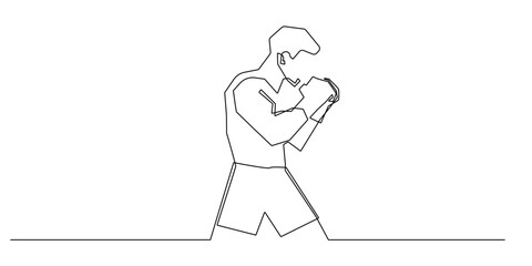 continuous line of boxer.man in ready to punch pose.one line drawing of boxing sport concept,championship,competition.single line vector illustration