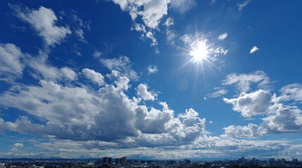 Sunny Day Sky with Clouds: A breathtaking view of a bright blue sky