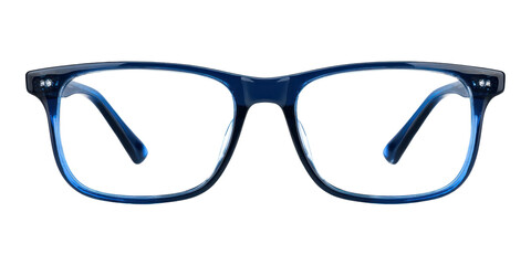 rectangular blue framed glasses isolated on white or transparent png