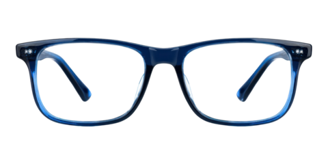 rectangular blue framed glasses isolated on white or transparent png