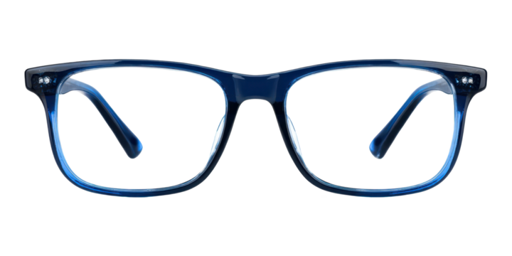 rectangular blue framed glasses isolated on white or transparent png