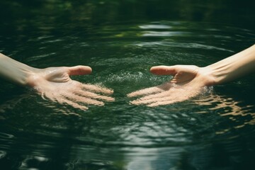 Hand touching outdoors finger.