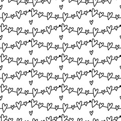 pattern of a holiday garland with hearts, doodle. Hand-drawn. A stretched thread with elements. A seamless texture for a holiday. Wedding, Mother's Day, birthday, Valentine's Day, and other holidays