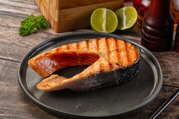 Grilled salmon firsh fillet steak