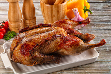 Baked with spices whole duck