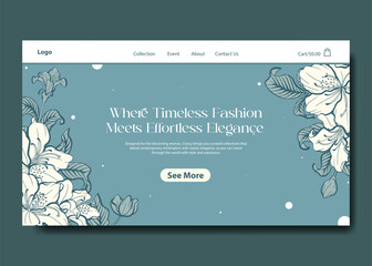Landing page template floral theme with azalea ornament and teal colors