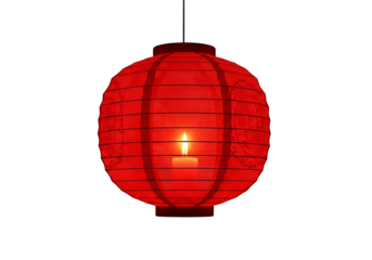 A vibrant red lantern, illuminated by a candle flame, glows brightly against a dark background.