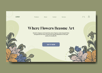 Minimalist landing page floral template with green sage azalea ornament
