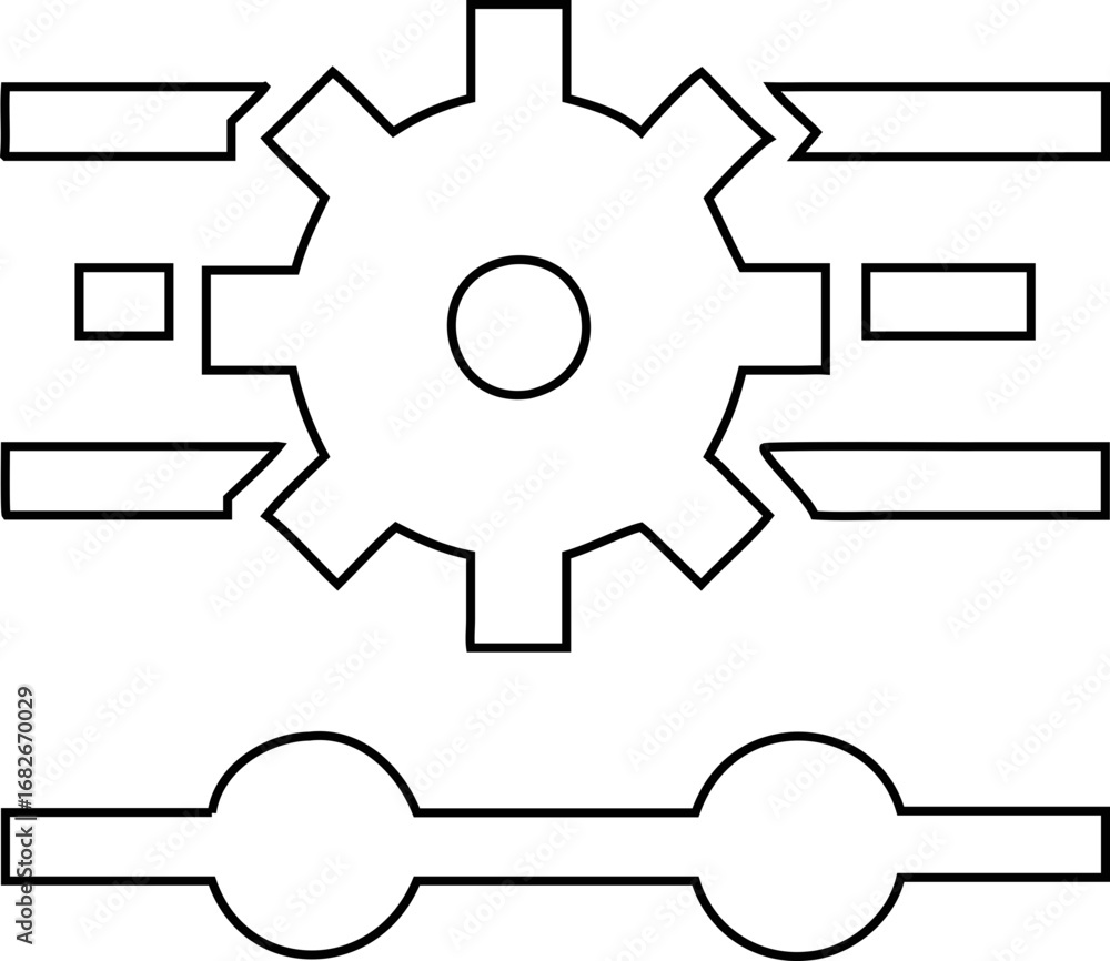 Poster flat line gear icon for system optimization, tech support, and user preference menus.