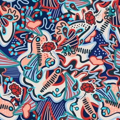 Abstract Fashion Boho Opulence Romantic Rock and Roll 70s Vector Seamless Pattern