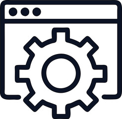 Gear vector symbol for setup tools, maintenance apps, and system optimization icons.
