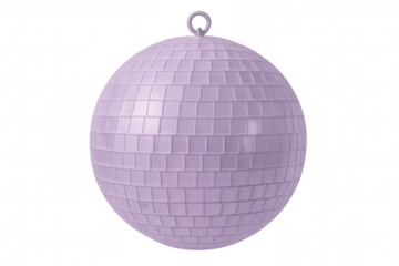 3d rendering of a shiny purple disco ball hanging and rotating, with transparent background, perfect for party and celebration visuals