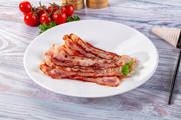 Fried pork bacon for breakfast