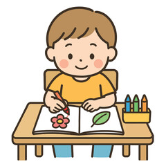 Child Sitting at Small Table Coloring Book Vector