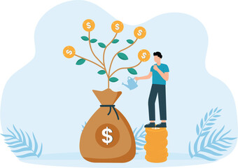 Business people engaged in teamwork, Career growth towards success and business analysis with cash profit and money tree investment concept,

