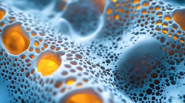 Osteoporosis bone structure abstract light blue and yellow scientific close up imagery