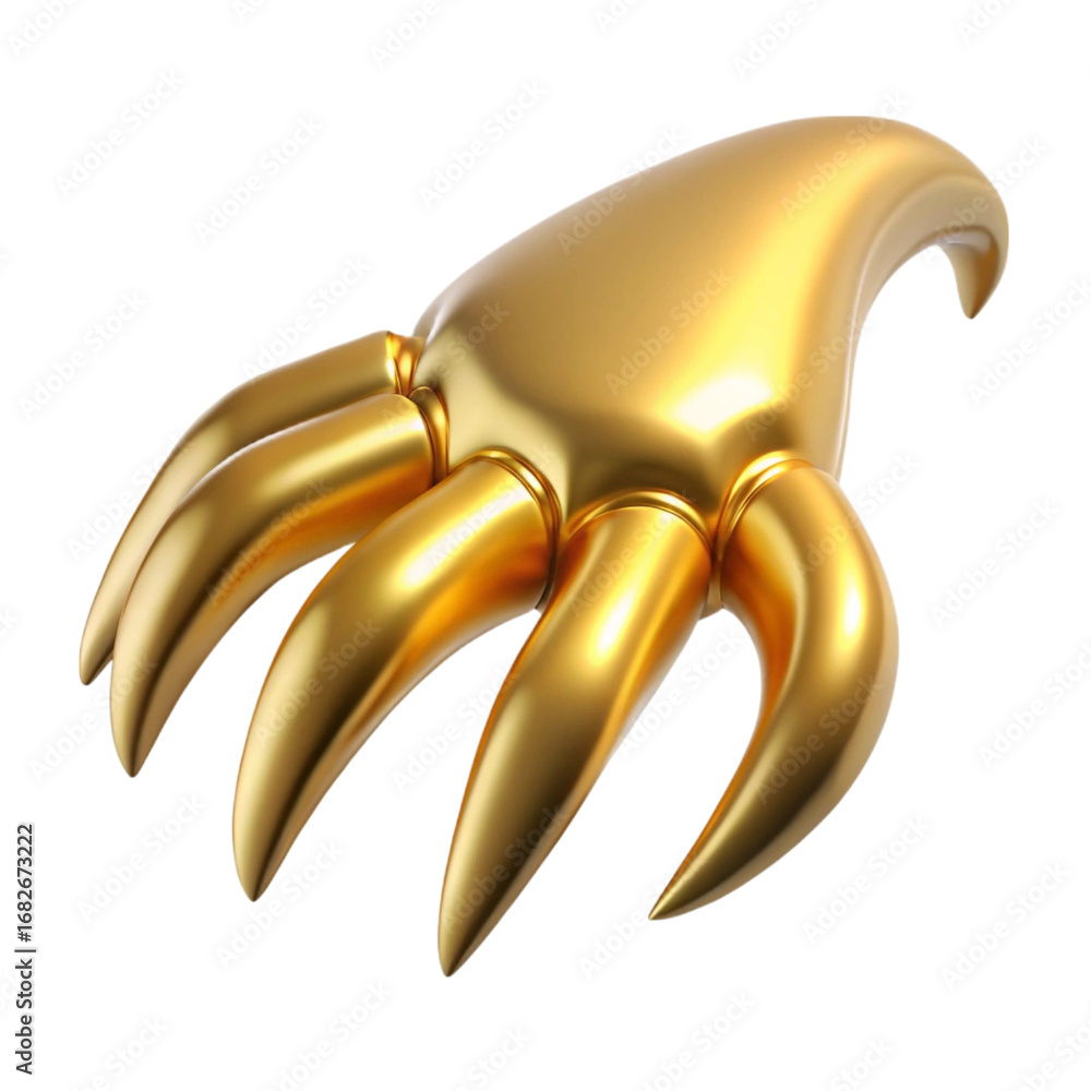 Aufkleber luxurious 3d render of a gold claw design with curved shape and smooth metallic texture