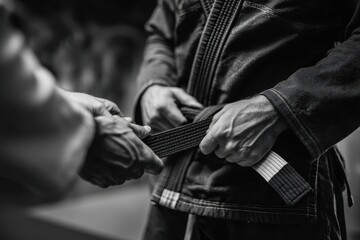 Jiu Jitsu Gym: Promotion Ceremony for Adept with Third White Stripe on Brown Belt