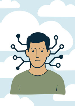 Human head illustration with circuits representing artificial intelligence