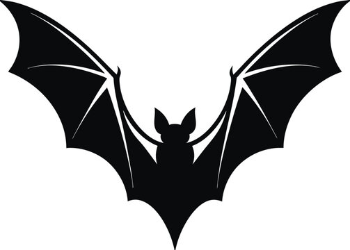 A striking black silhouette of a bat with wings spread wide in flight silhouette