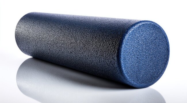 Dark blue and gray foam roller on white background