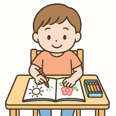 Proud Child Showing Finished Coloring Page Vector