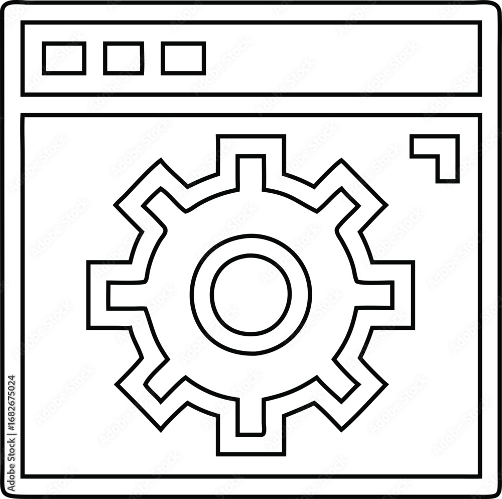 Poster thin outline cog icon vector for website configuration, app optimization, and it tools.