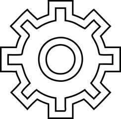 Clean line gear icon vector used in tech support, digital services, and mechanical settings.