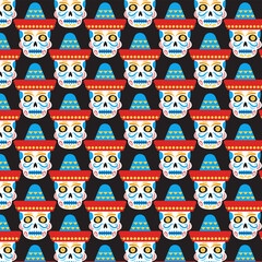 Sugar Skull SeamlessPattern. Dia de los Muertos. Black Background. Vector Illustrations