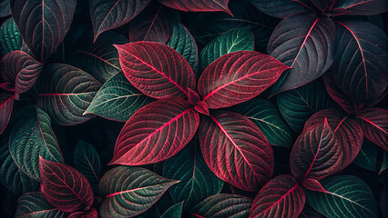 Fototapeta premium Featuring a dense arrangement of large, lush Colorful leaves.