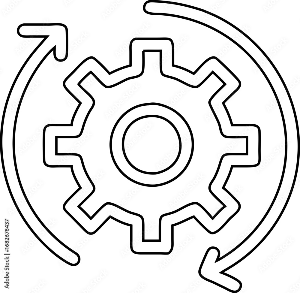 Poster cog outline icon vector for engineering visuals, repair tools, and setup interfaces.