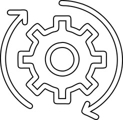 Cog outline icon vector for engineering visuals, repair tools, and setup interfaces.