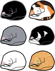 丸まって寝ている猫のイラスト