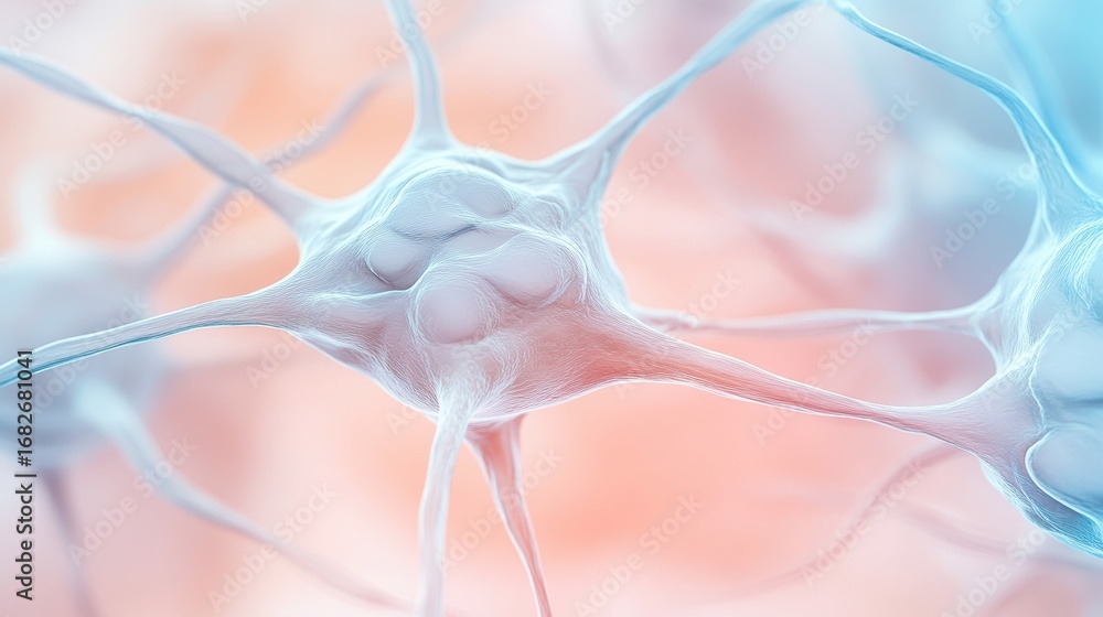 Poster microscopic view of interconnected nerve cells showing cellular connections and neural pathways, rep