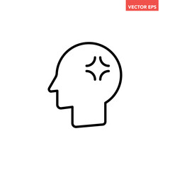 Black single anger in head line icon, simple out of control and irritability flat design pictogram vector for app ads web button ui interface elements isolated on white background