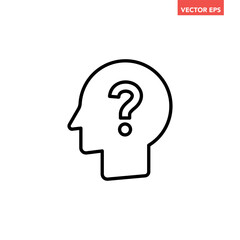 Black single head with question mark line icon, simple flat design pictogram vector for app ads web button ui interface elements isolated on white background