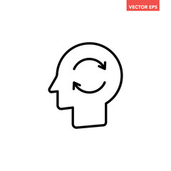Black single reload head line icon, simple memory brain refresh flat design infographic pictogram vector for app logo web button ui ux interface elements isolated on white background