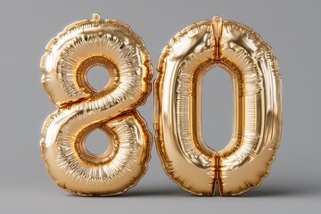 Golden helium balloons floating in the shape of the number eighty, celebrating a milestone birthday or wedding anniversary.