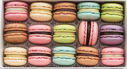 Obraz premium Elegant Assortment of Colorful French Macarons in Gift Box Delicious